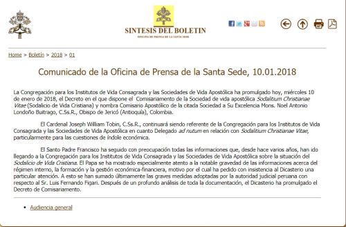 Comunicado Santa Sede