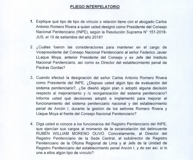 PLiego de Interpelación de Ministro Vicente Zeballos