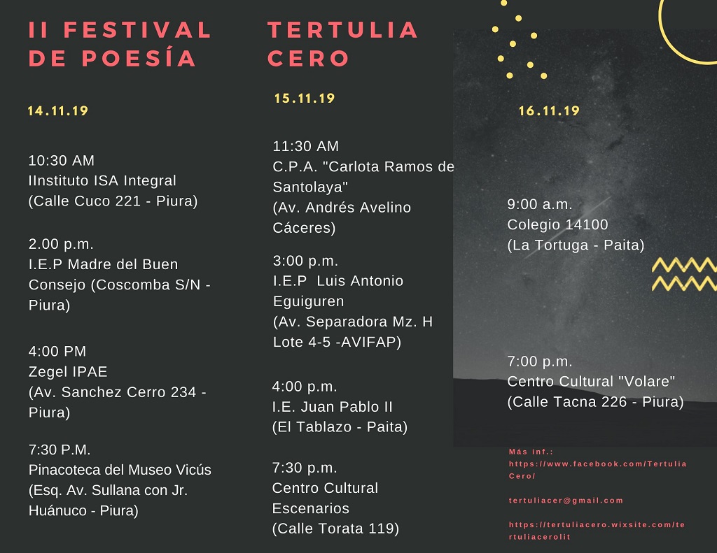 Todo listo para festival de poesía 'Tertulia Cero' en Piura y Paita