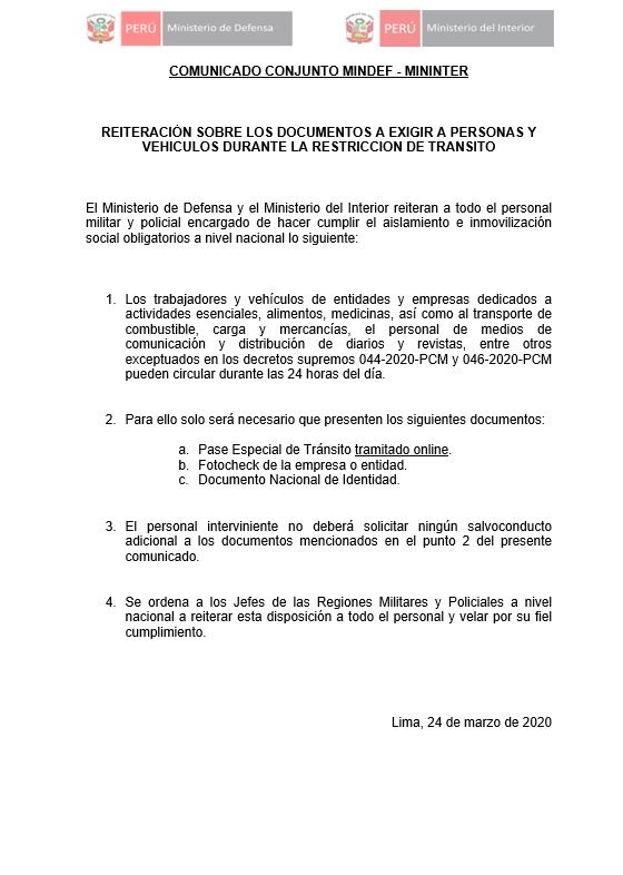 Comunicado Mindef