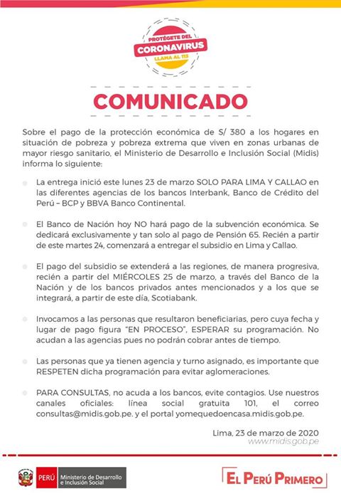 Aviso del Midis
