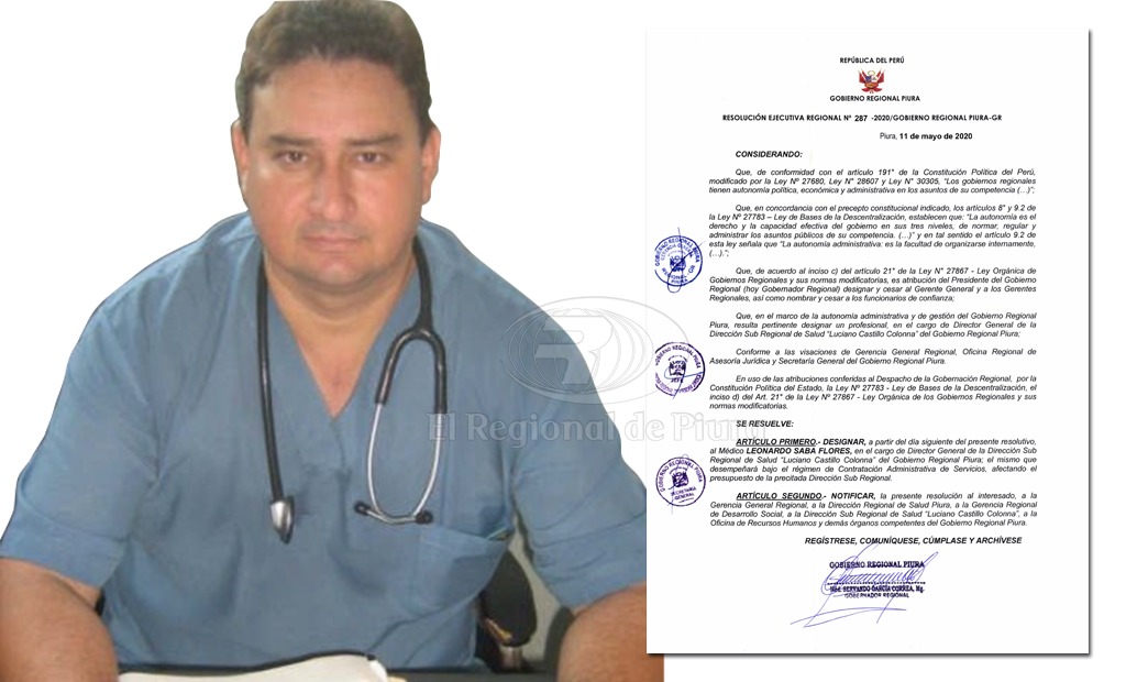 Leonardo Saba Flores asume Dirección de Subregión de Salud de Sullana