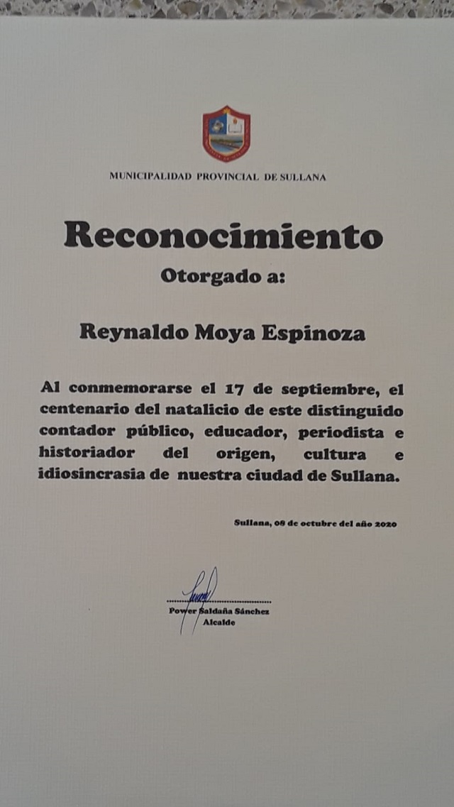 Reconocimiento Reynaldo Moya
