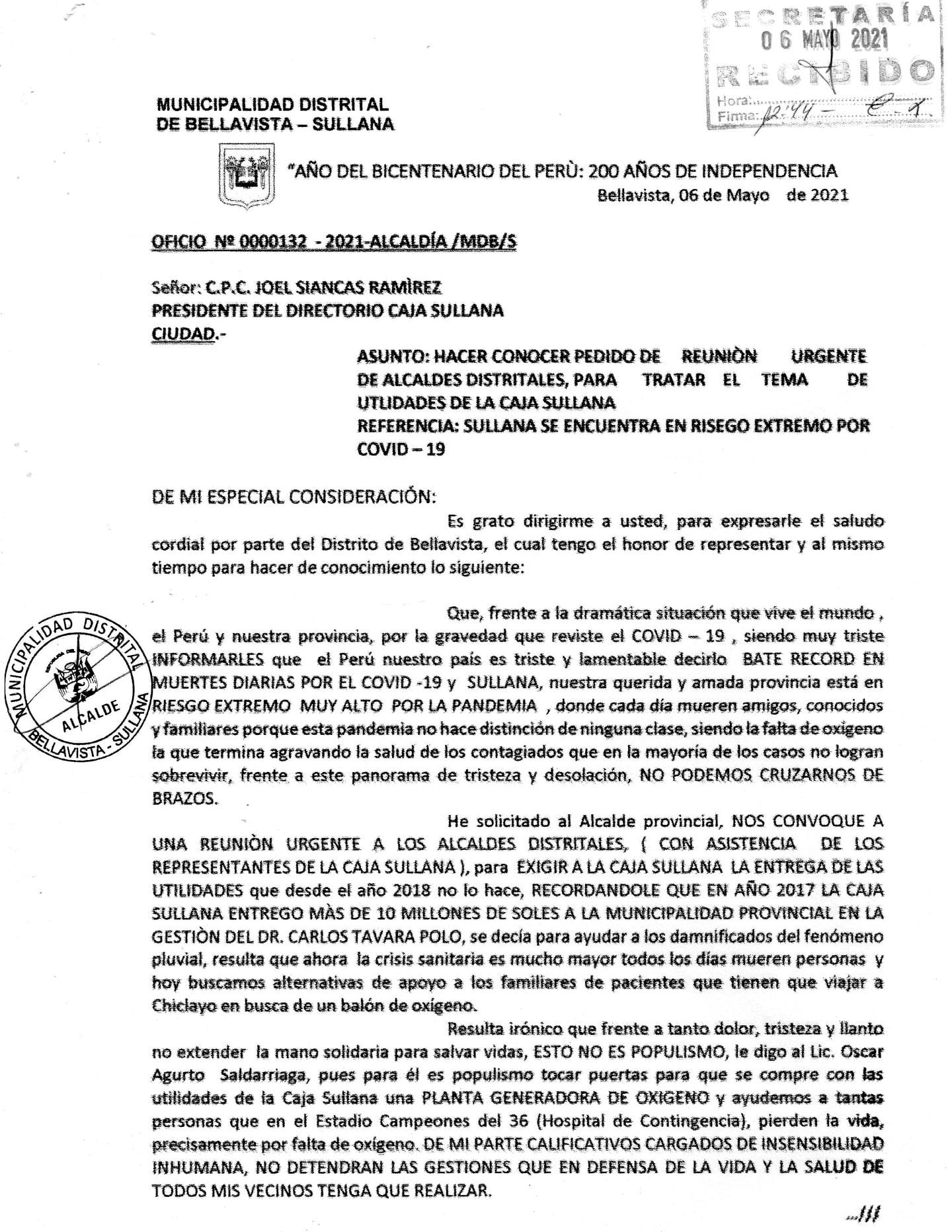documento presentado a alcalde sullana
