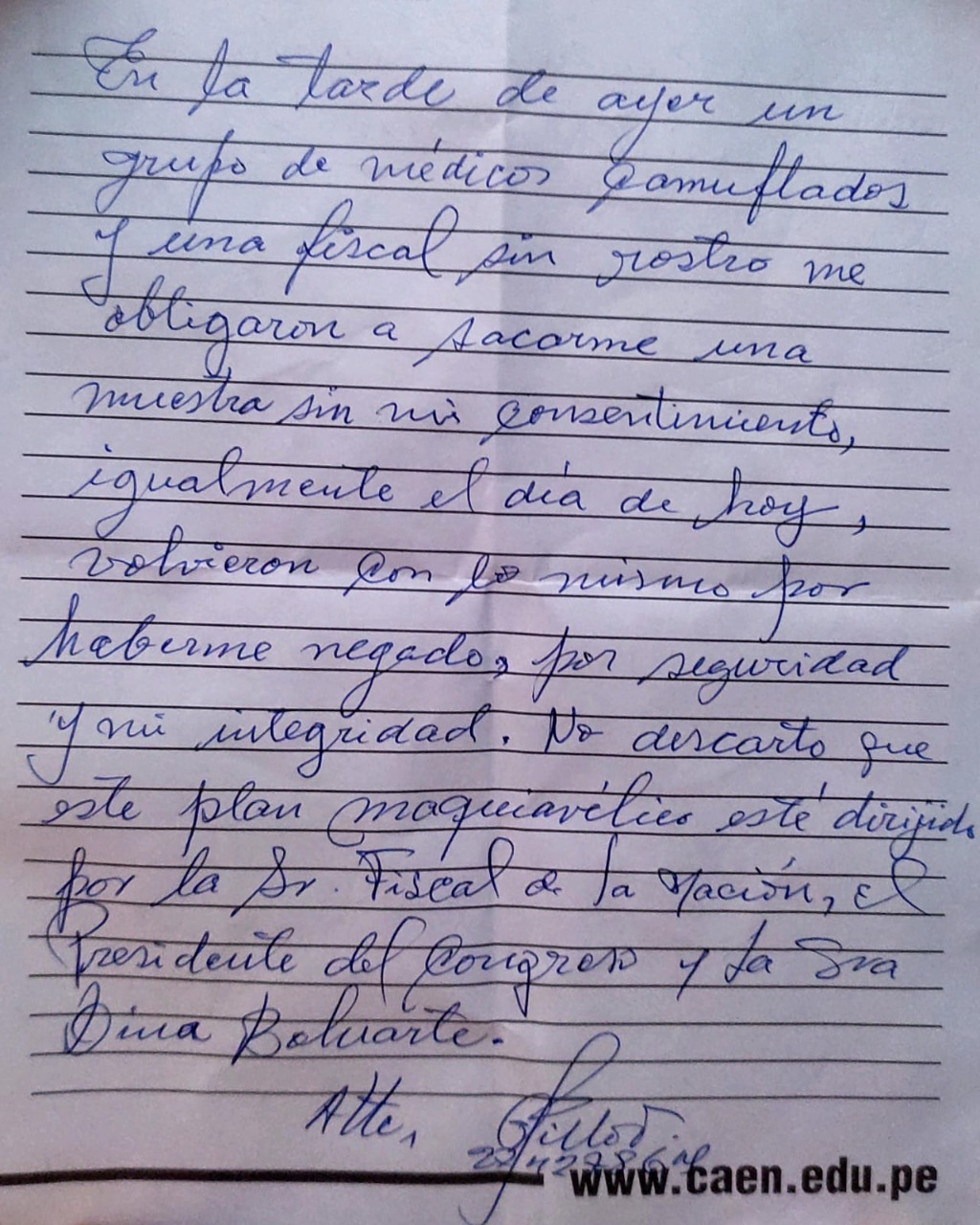 Pedro Castillo Terrones y carta1