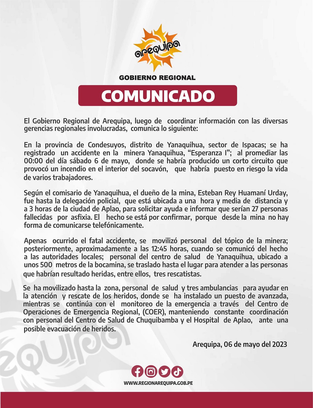 Comunicado Yanaquihua
