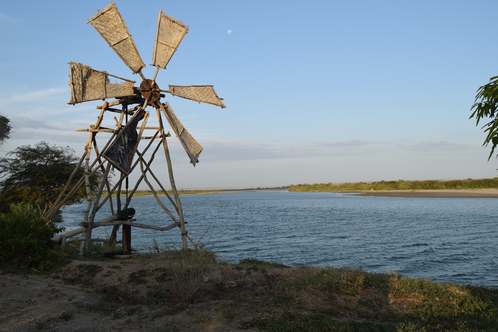 Molinos de viento Miramar y la luna 