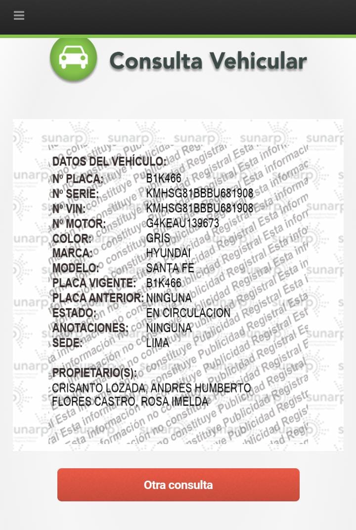 Consulta vehicular Crisanto