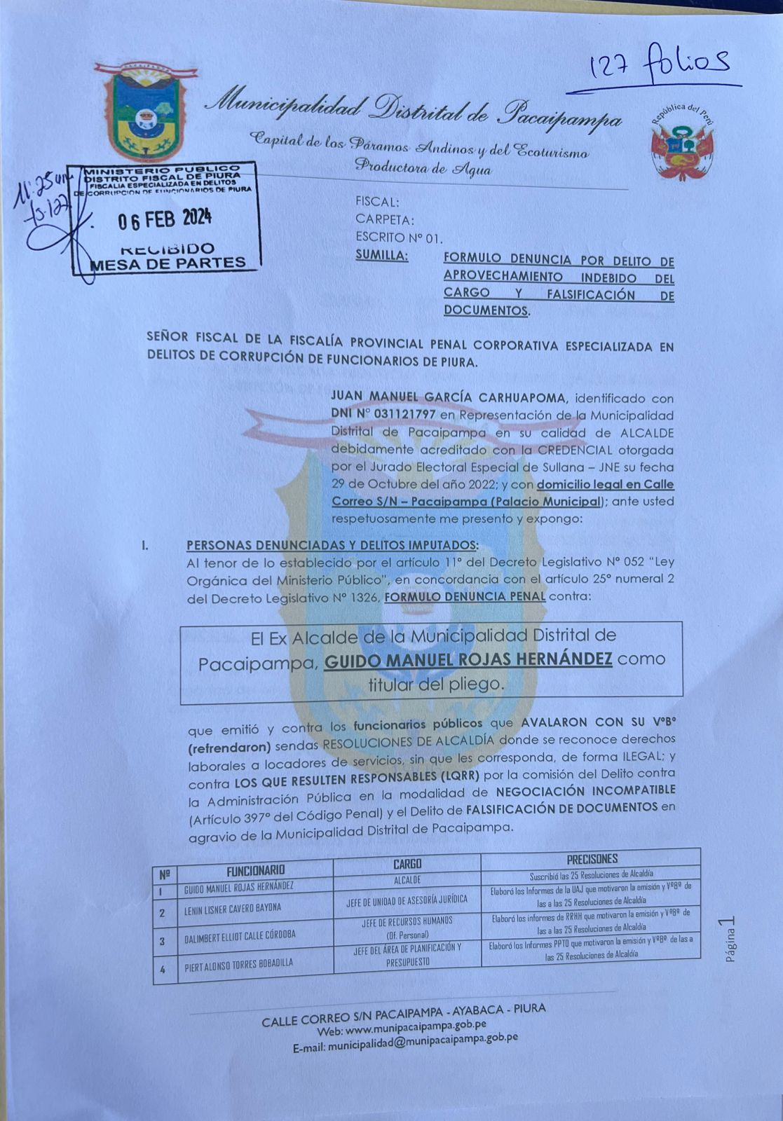 Oficio denuncia penal